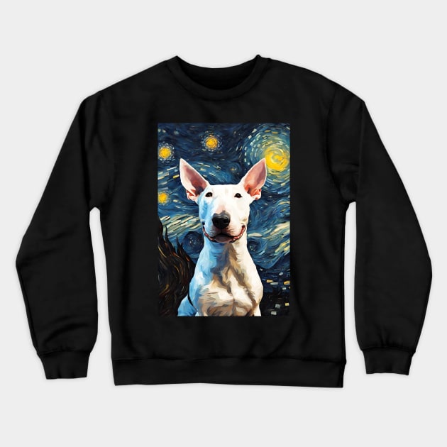 Cute Adorable Bull Terrier Dog Breed Painting in a Van Gogh Starry Night Art Style Crewneck Sweatshirt by Art-Jiyuu